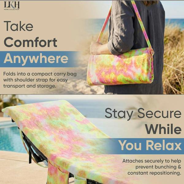 LKH HOME COLLECTION Sun Lounger Towels with Pockets & Shoulder Strap - 210x75CM Microfibre Beach Towel for Recliner for Pool Chairs
