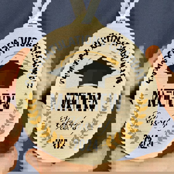 Personalised Memento Company Personalised Graduation Round Wooden Decoration