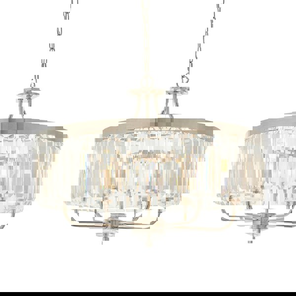Bright Nickel Ceiling Chandelier Light - Clear Cut Glass 6 Bulb Pendant Fitting
