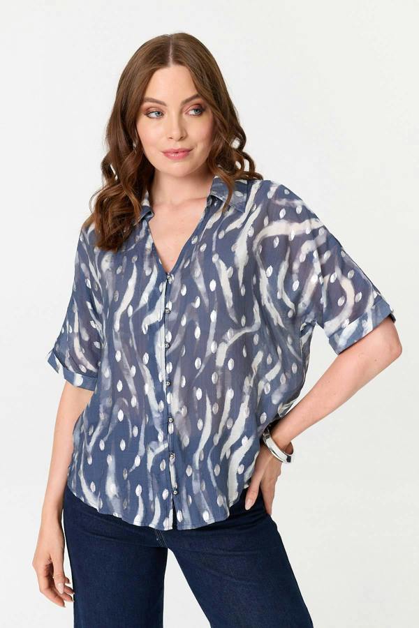 Indigo | Printed 1/2 Sleeve V-Neck Shirt