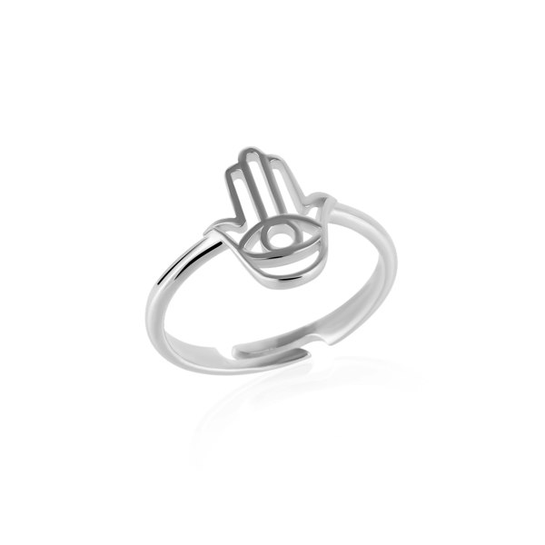 Spero London Hamsa Hand Adjustable Ring in Sterling Silver