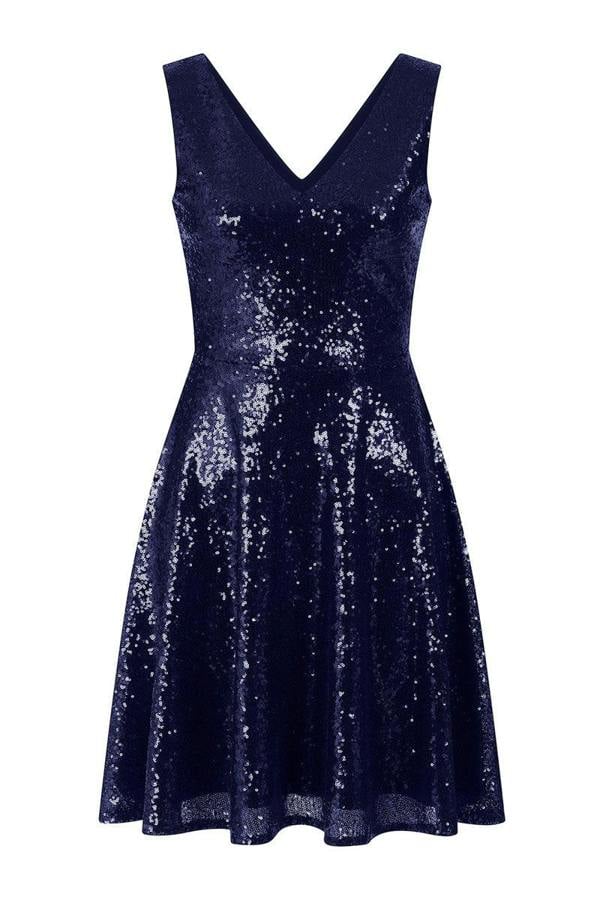 HotSquash Sequin V Neck Fit and Flare Dress