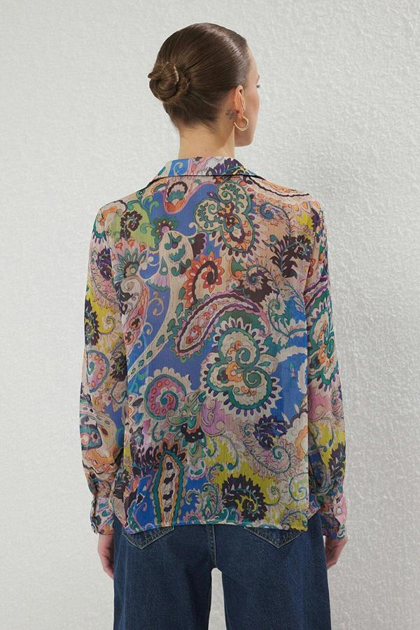 WOVCOR Oversize Patterned Chiffon Shirt