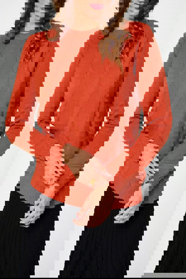 Orange | Textured Long Sleeve Slim Knit Jumper
