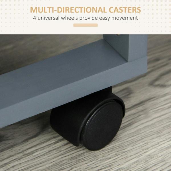 Grey rolling kitchen cart caster wheels with black rubber wheel ends