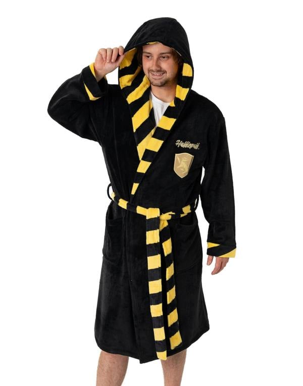 Harry Potter Unisex Black Hufflepuff Hooded Bathrobe