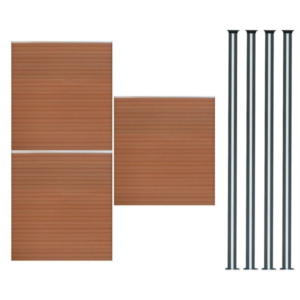 Monstershop Composite Fence Panel x 3 & LED Posts x 4 - Brown