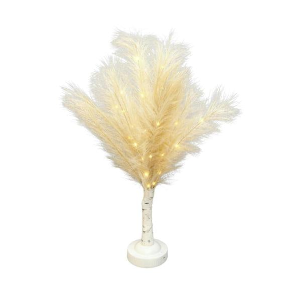 70cm Cream Feather Tree Table Lamp with Warm White LEDs, Battery-Operated Decorative Light image 1