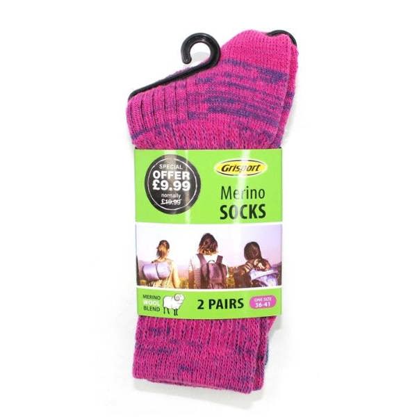 Grisport Merino Socks for Ladies Pink and Blue 2 pair pack