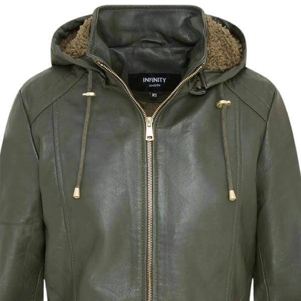 Infinity Leather Women's Leather Parka Detachable Borg Hooded Trench Coat - Trekker