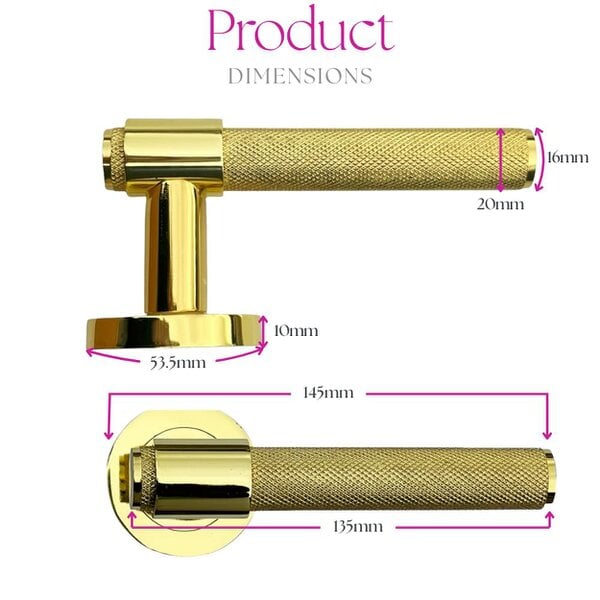 EDH Door Hardware Knurled Polished Brass Door Handles – Internal Lever Handle Packs with Fixings