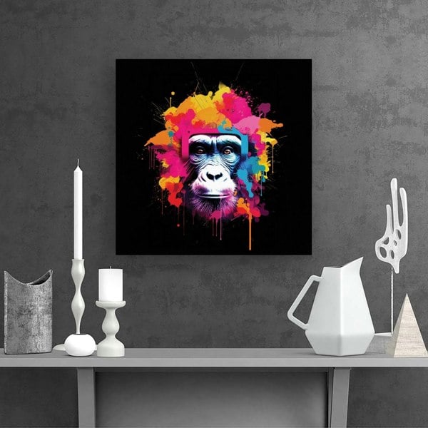 Warren Reed Multi Coloured Monkey Face Canvas