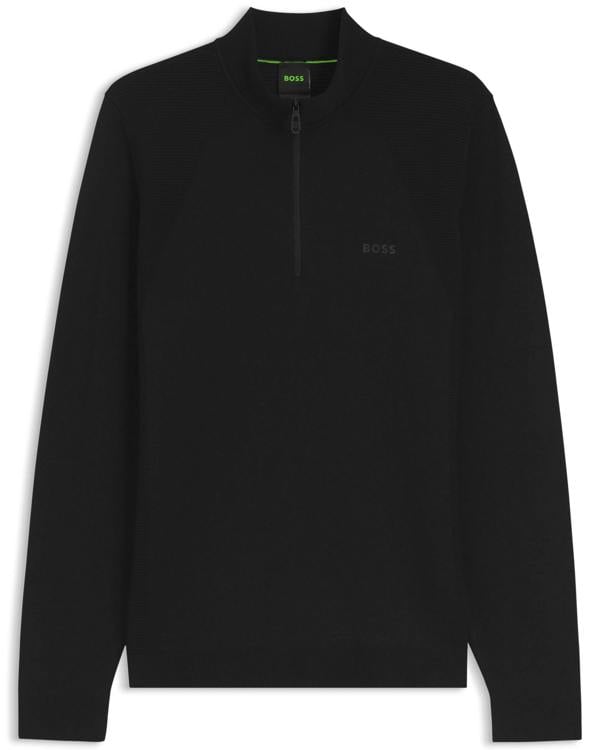 BOSS Green Momentum-Lite Mens 1/4 Zip Funnel Neck Jumper - Black 001