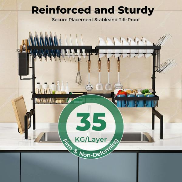 Toque Over Sink Dish Drying Rack 2 Tier Adjustable Drainer Rack Space Saving