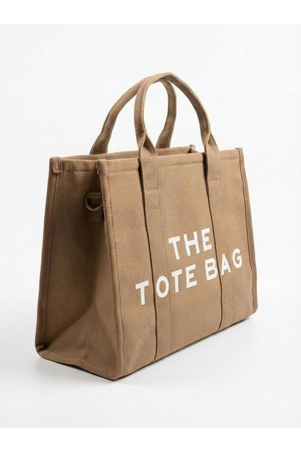 Chloe Womens Canvas Slogan Tote Bag - Mocha