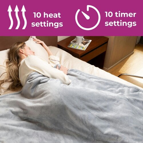 Neo Grey Electric Heated Throw Over Reversible Blanket