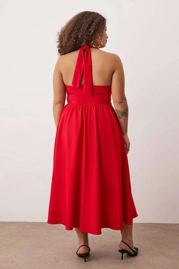 WOVCOR Square Neck Skater Midi Finike Woven Plus Size Dress