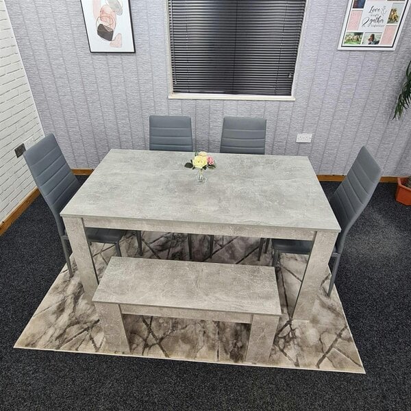 Kosy Koala Modern Grey Dining Table Set with 4 Grey Faux Leather Chairs And 1 Bench - Dining Room Furniture