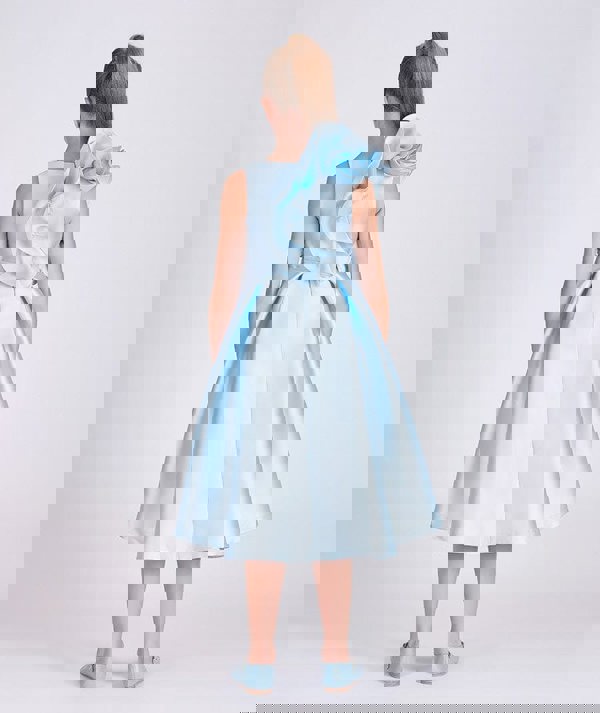 Mama Luma Girls Large Bow Occasion Dress in Blue