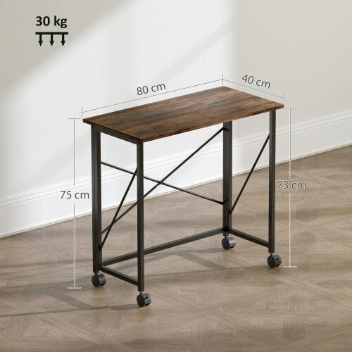 Wyld Haus Maco 80cm Wooden Rustic Brown Folding Desk On Lockable Wheels