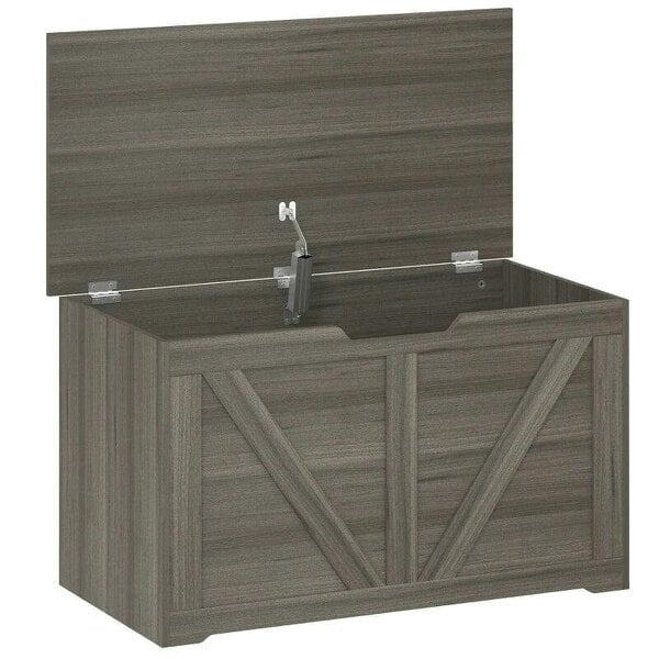 100L Home Storage Box, with Safety Hinge - Dark Grey Wood-Effect