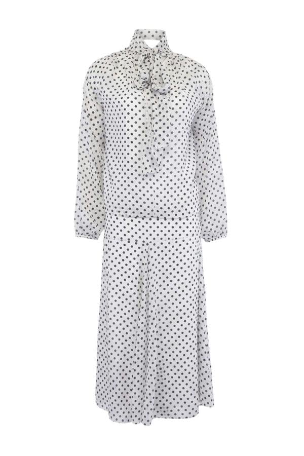 2-Piece Chiffon Lined Blouse and Skirt Two Piece Set