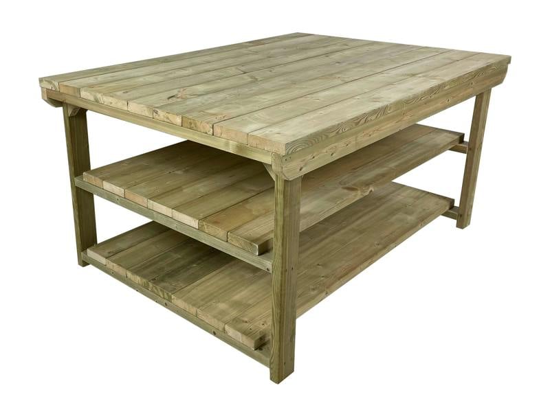 Wooden Super Heavy Duty Indoor/Outdoor Workbench 4ft-Depth Double Shelf, Sturdy Workstation for Garages, Sheds, and Workshops