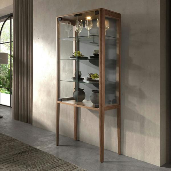 Angel Cerdá Tall sideboard in tempered glass and walnut with interior lighting 3292
