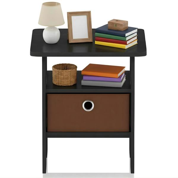 WALPLUS Andrey End Table Nightstand with Bin Drawer, Americano/Medium Brown | Stylish Table for Home Use with Practical and Modern Design