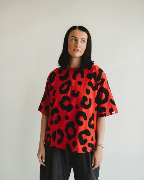 Elsie Red Animal Print Oversized T-Shirt- image 4