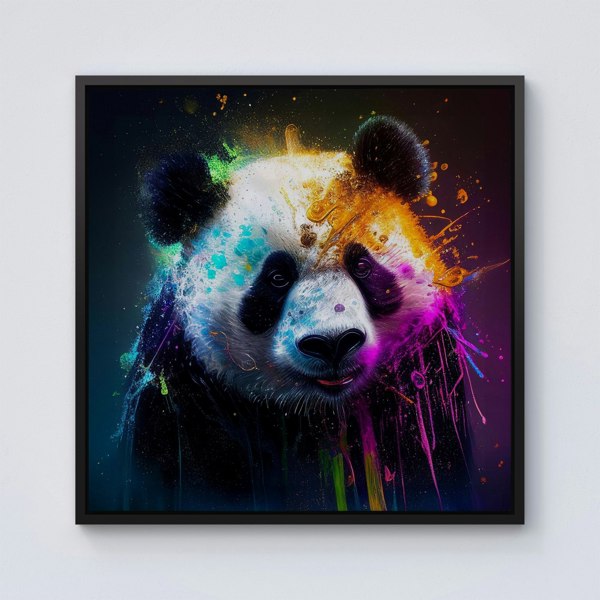 Warren Reed Panda Face Splash Art Colourful Framed Canvas