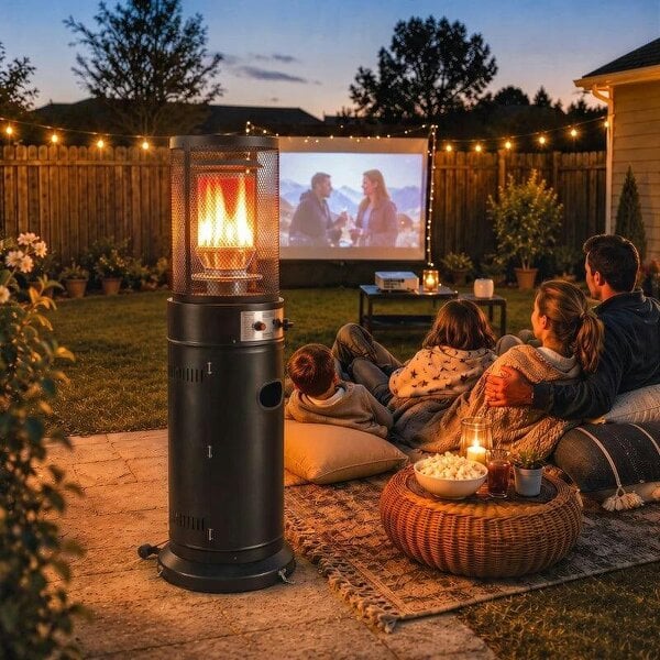 Bobobiy Gas Patio Heater, 11 kW Portable Propane Outdoor Heater with Pulse Ignition, Protective Mesh, Tip-over Protection, Black