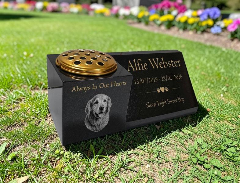 Memorials Direct Dog Memorial Granite Photo Vase & Plaque Combination