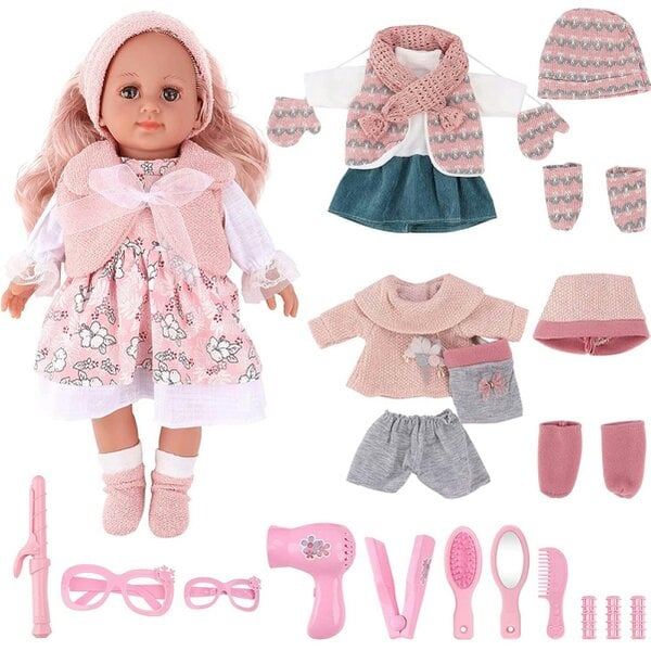 deAO Toys Toys Dress-Up Toy Baby Girl Doll Set - pink - 3+