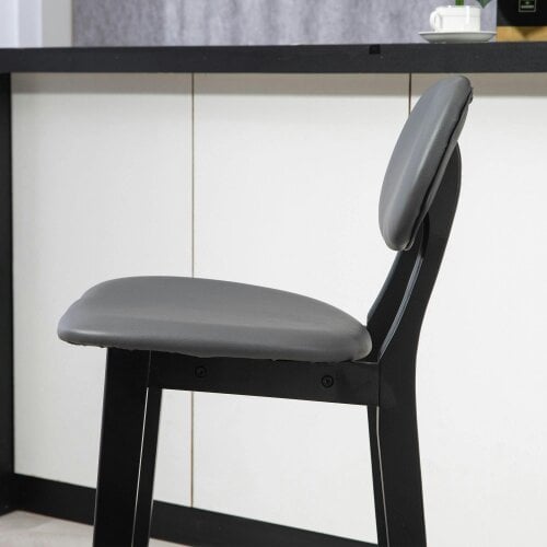 Wyld Haus Lavidiel Faux Leather Dark Grey Bar Stools Set Of 2 With Back Support And Wood Legs