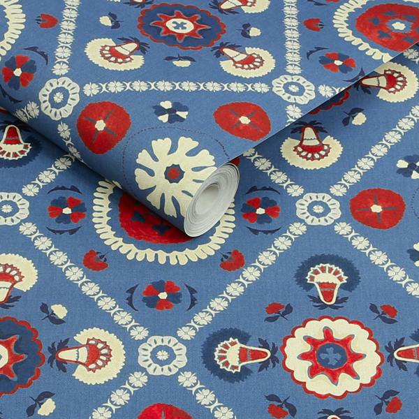 Joules Festival Floral Trellis Blue Wallpaper