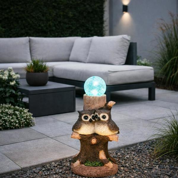 Gardenwize Solar Owl Multi-Colour Ball Light – Colour Changing LED Crackle Globe Garden Ornament