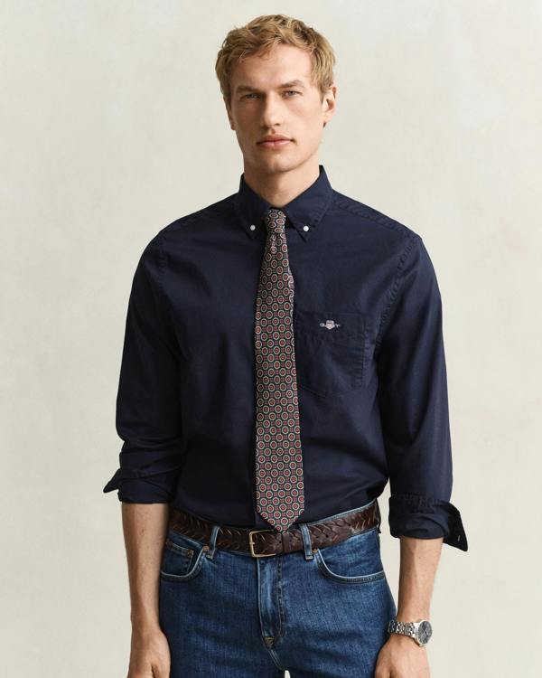 GANT Mens Regular Fit Long Sleeve Poplin Shirt - 433 Evening Blue | CHO | Designer Mens Long Sleeve Shirts