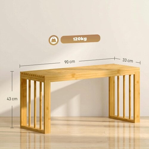 HOMCOM 90 cm Bamboo Shoe Bench, Backless Hallway Bench Seat, Natural