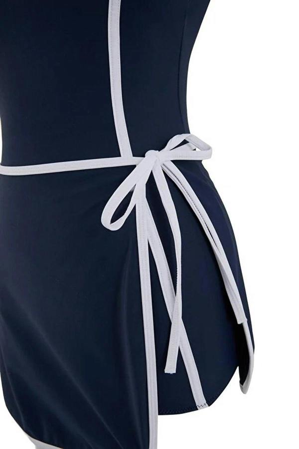 WOVCOR Color Block Halter Neck Covered Tie Detail Skirt Swimsuit
