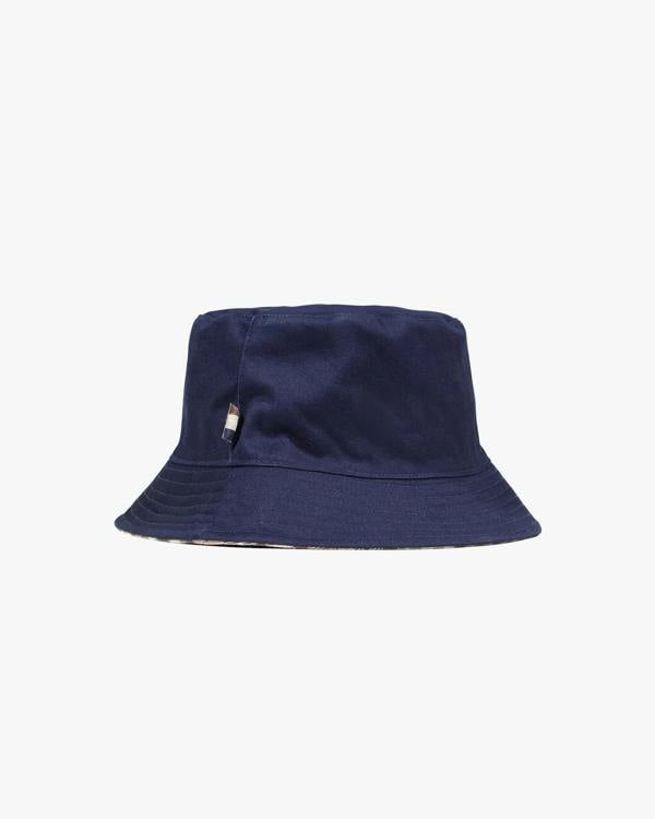 Aquascutum Mens Reversible Cotton Bucket Hat - Club Check 28