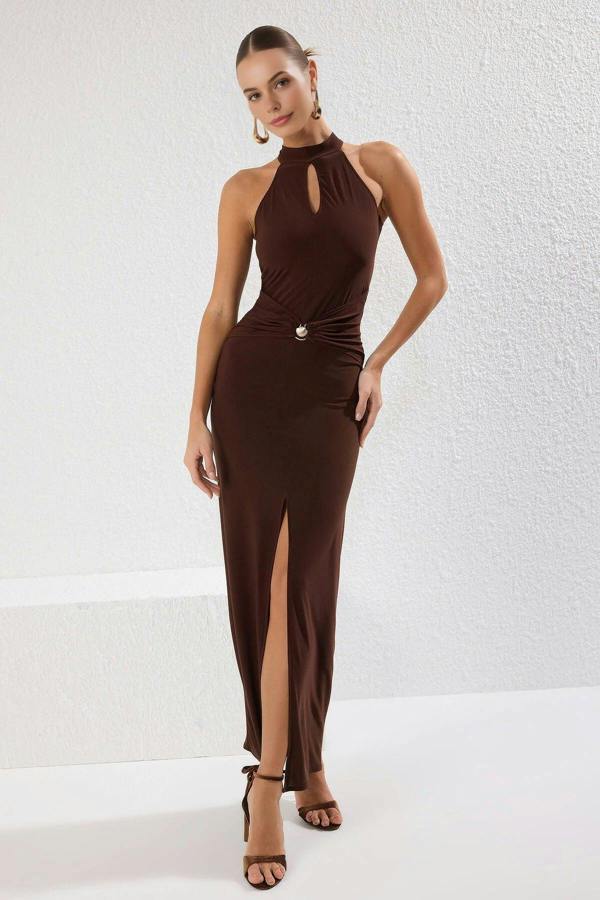 WOVCOR Maxi Elegant Evening Dress with Accessory Detail