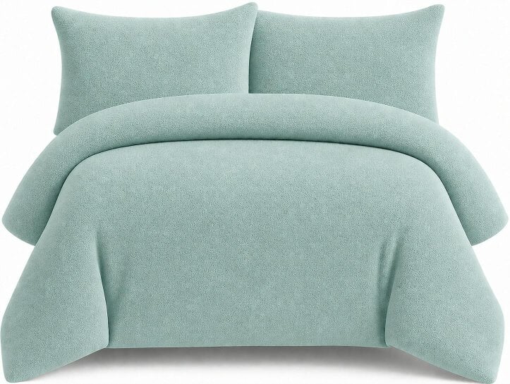 Night Zone Teddy Fleece Duvet Cover Set – Soft Warm Teddy Bear Bedding with Pillowcases - Duck Egg