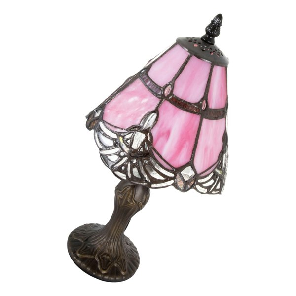 Quirky and Petite Pink Stained Glass Tiffany Lamp with Clear Strip and Beads Image 4