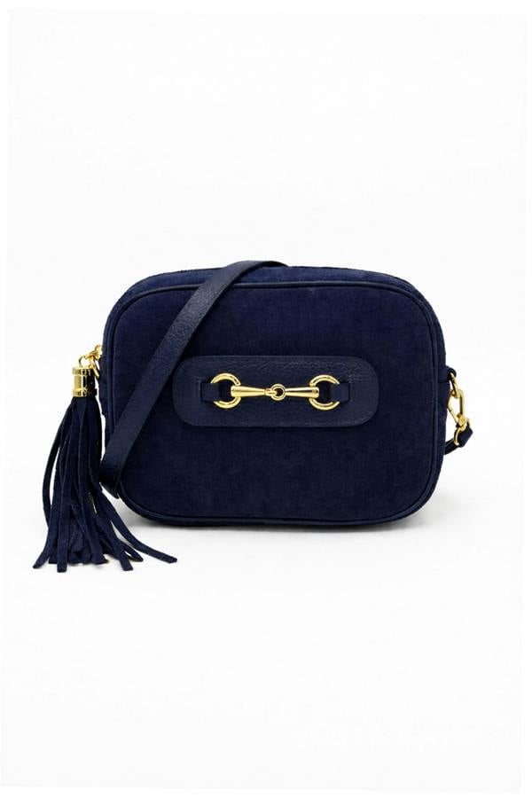 Kitise Italian Genuine Suede Crossbody Bag with Horsebit Detail