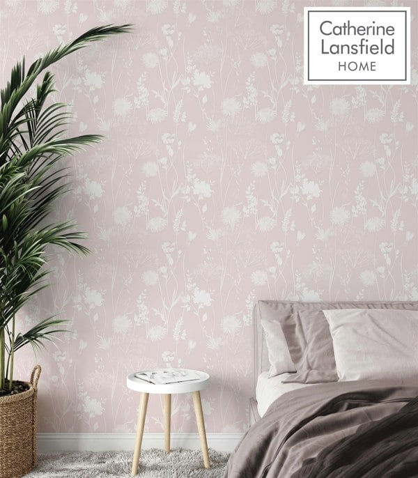 Catherine Lansfield Meadowsweet Floral Blush Straight Match Wallpaper