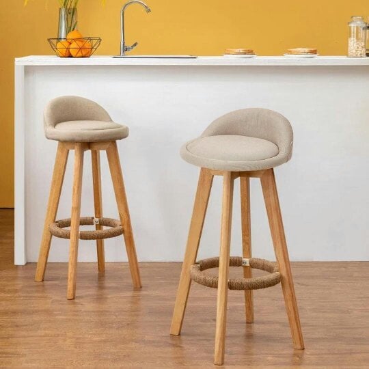 Havendro 2PCS Low Back Bar Stools Chair Kitchen Island Breakfast Bar Stools Wooden Frame