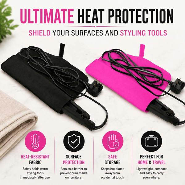 Aquarius Envie Hair Straightener Heat Protection Storage Case Black Foldable Flat Iron Bag