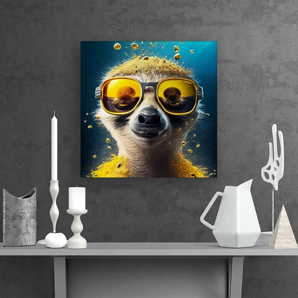 Warren Reed Meerkat With Golden Glasses Splash Art Canvas