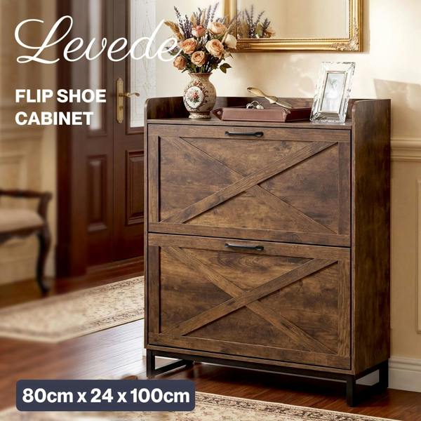 Levede Slim Shoe Cabinet Hallway Flip Shoe Storage Unit with Adjustable Shelves